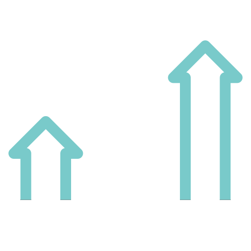 Graph Two upward-pointing arrows, one larger and one smaller, in a light blue colour.